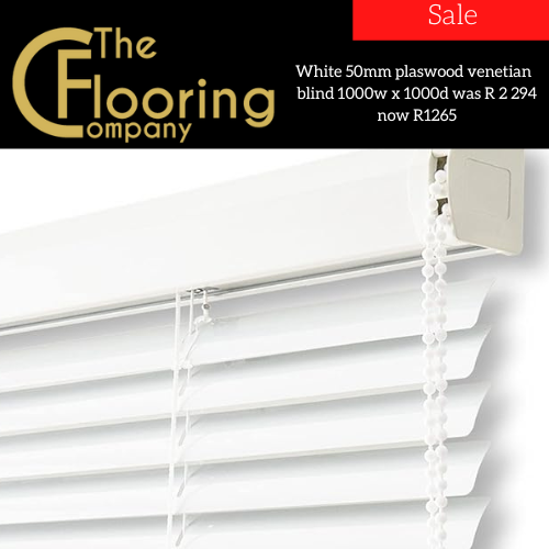 White 50mm plaswood venetian blind 1000w x 1000d