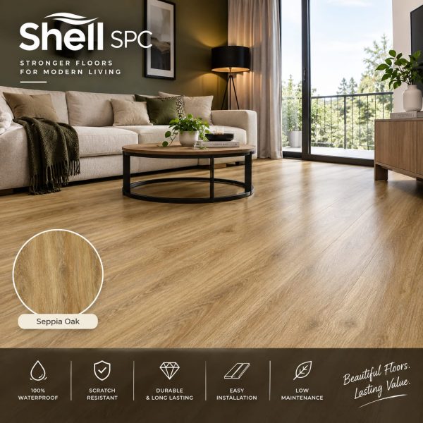 Shell SPC Seppia Oak Rigid Core Vinyl Plank 600x600